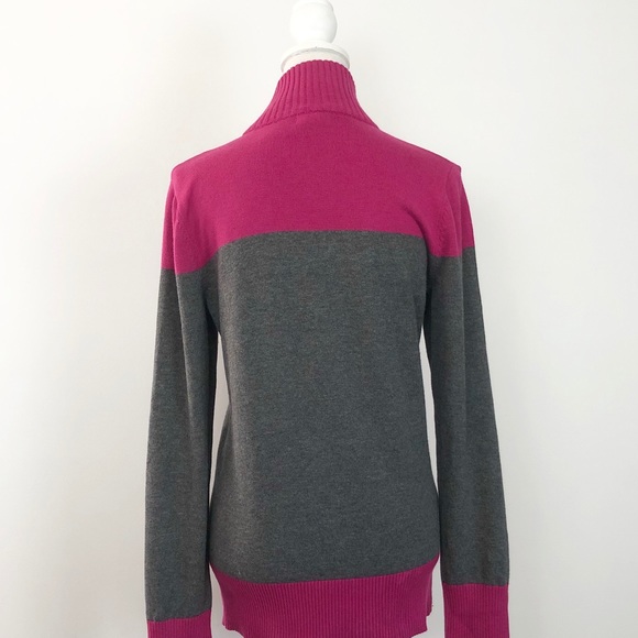 Eddie Bauer New Gray & Pink half Button Front Mock Neck Sweater - Picture 3 of 8